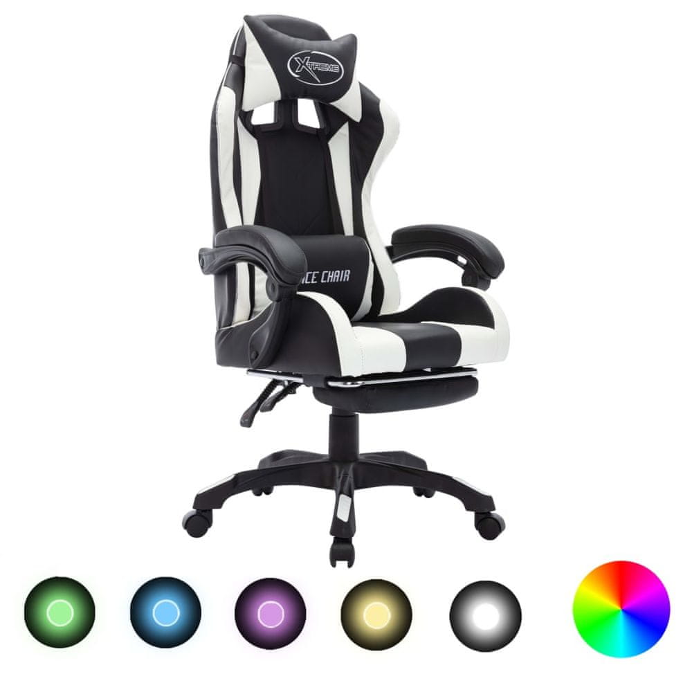 Petromila vidaXL Herná stolička s RGB LED svetlami bielo-čierna umelá koža